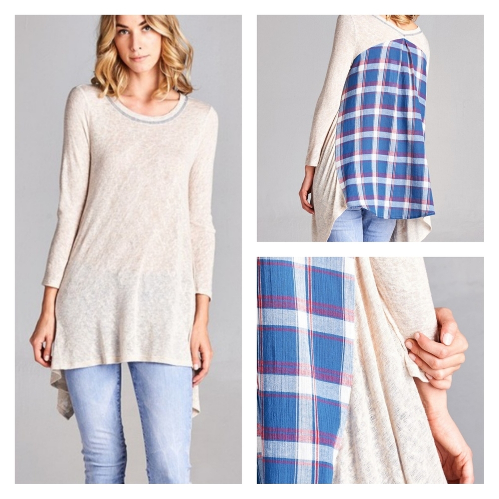 Reverse Pattern Back 3/4 Sleeve Top